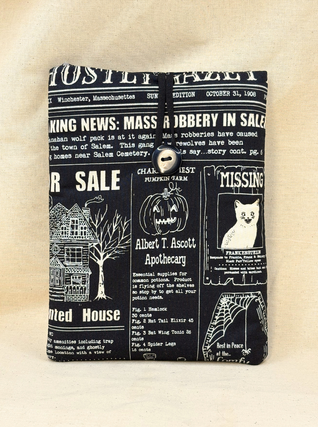 Ghostly Gazette Padded Soft E-Reader Sleeve